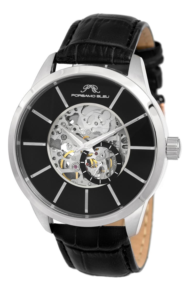 PORSAMO BLEU Men's Cassius Skeleton Watch, 45mm, Main, color, Silver