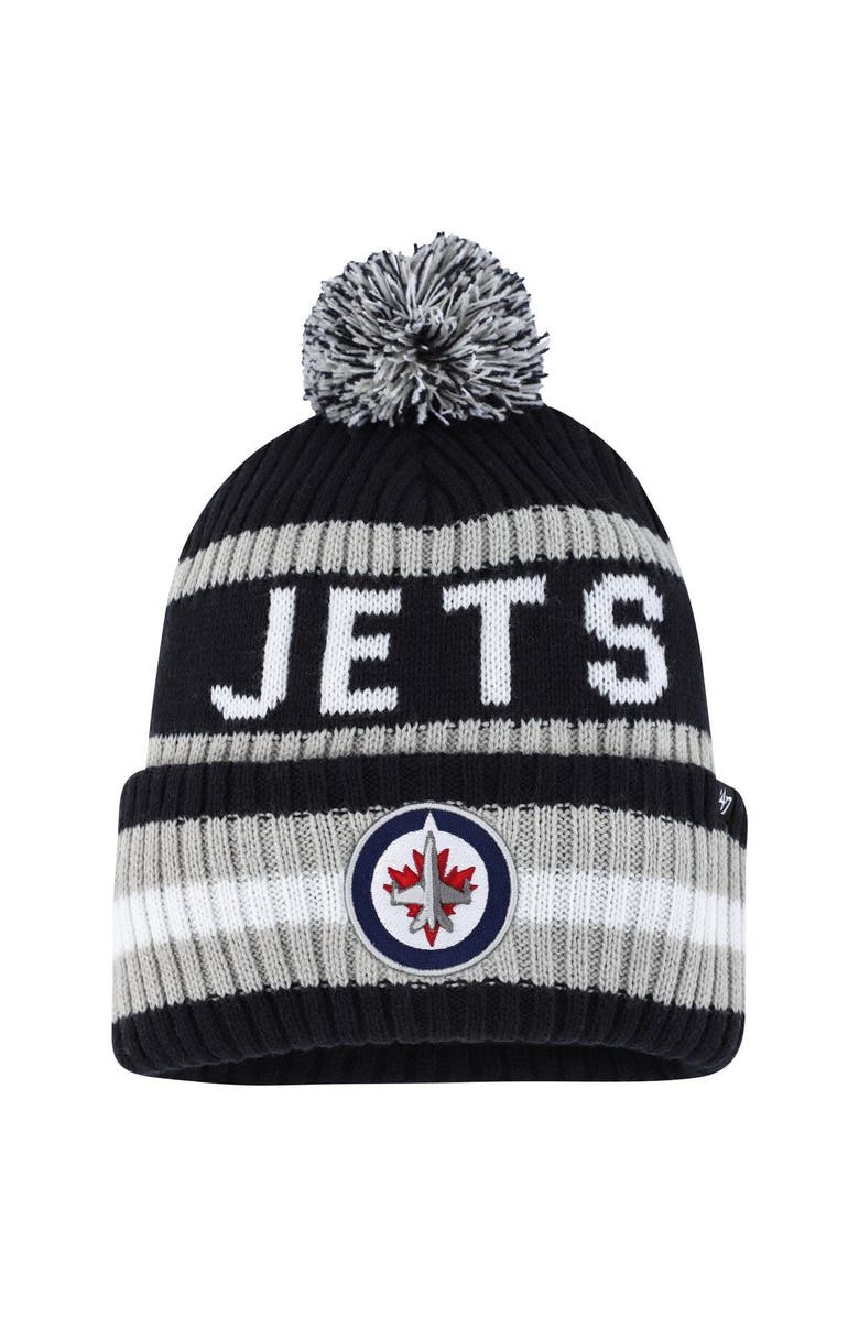 '47 Men's '47 Navy/Gray Winnipeg Jets Bering Cuffed Knit Hat with Pom, Main, color,
