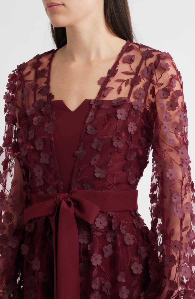 Julia Jordan Floral Overlay Jacket & Belted Jumpsuit, Alternate, color, Burgundy
