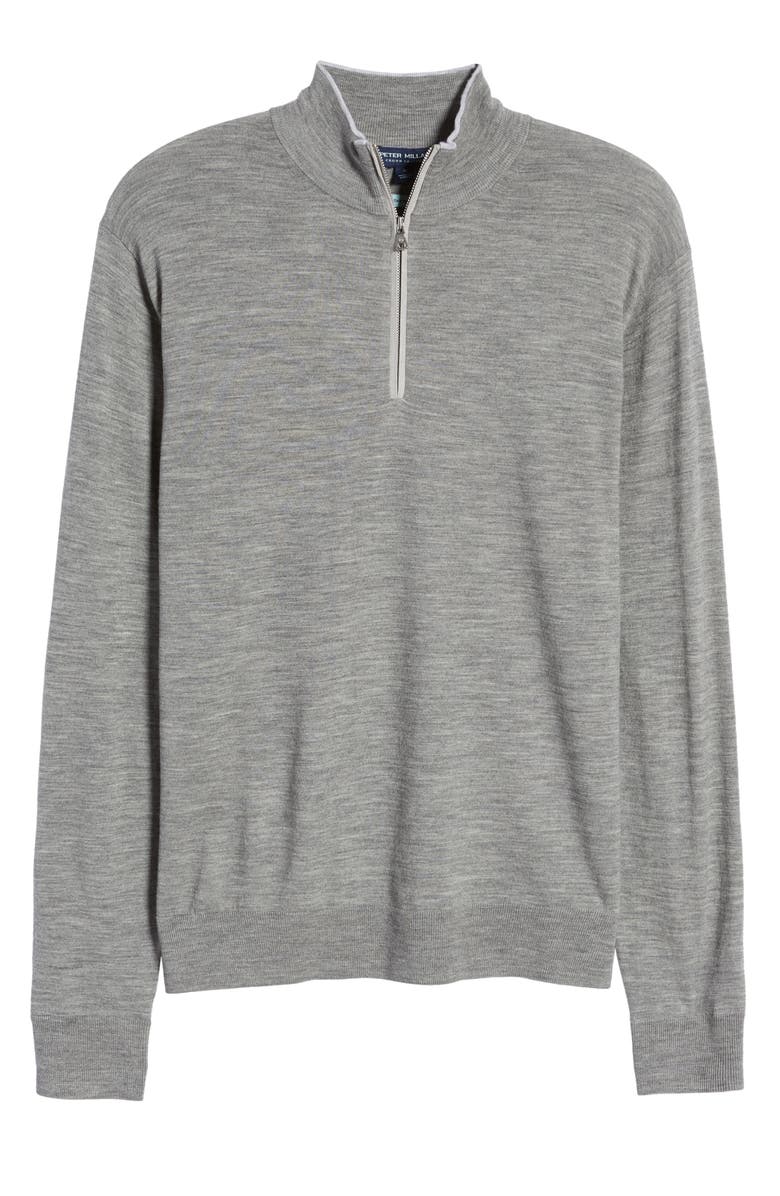 Peter Millar Crown Crafted Excursionist Flex Quarter Zip Merino Wool Blend Pullover, Alternate, color, Gale Grey
