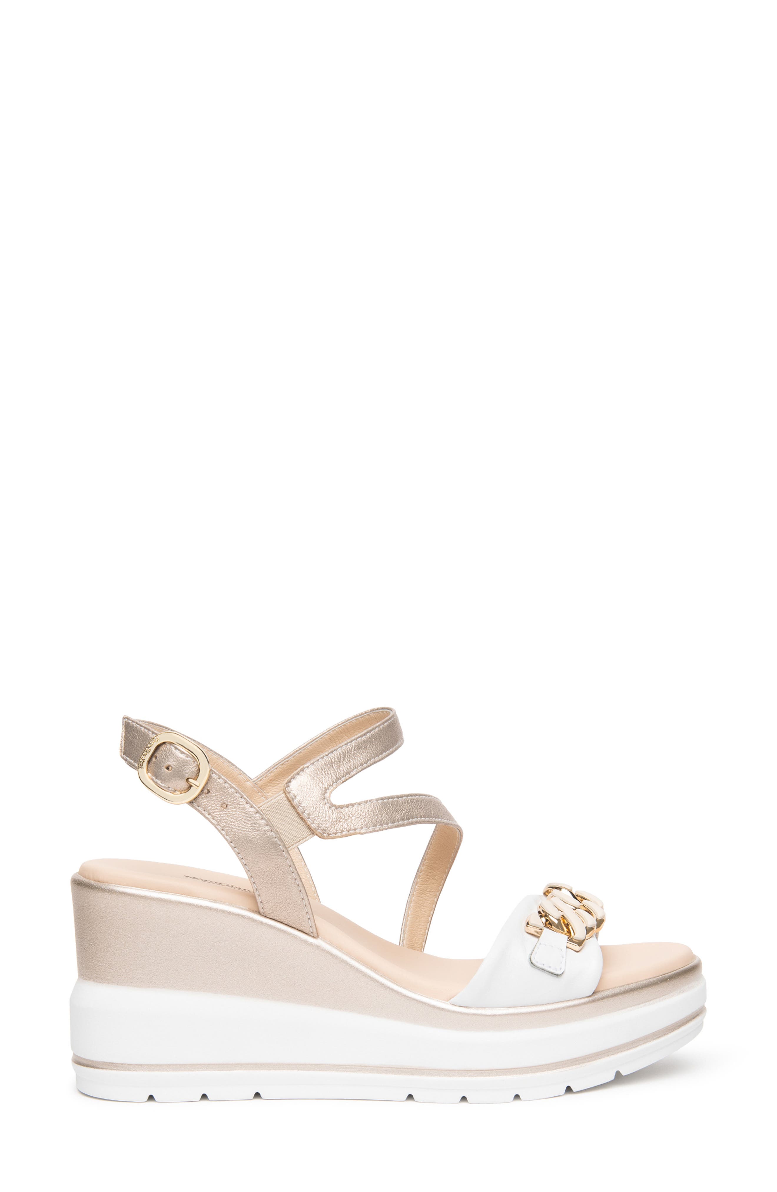 Chain Link Wedge Sandal, Alternate, color, WHITE