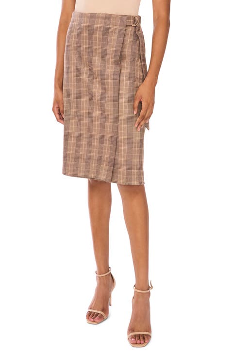 Plaid Faux Wrap A-Line Skirt