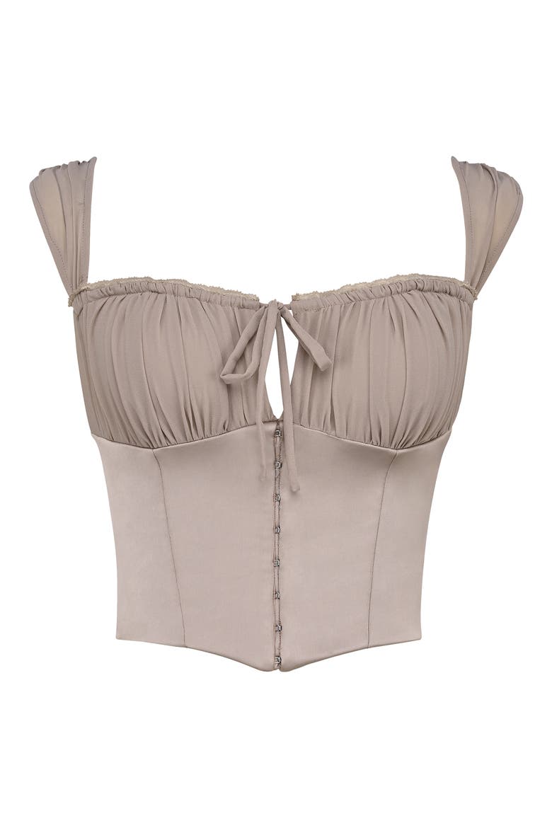 Anja Cap Sleeve Georgette Corset Top, Alternate, color, MOCHA