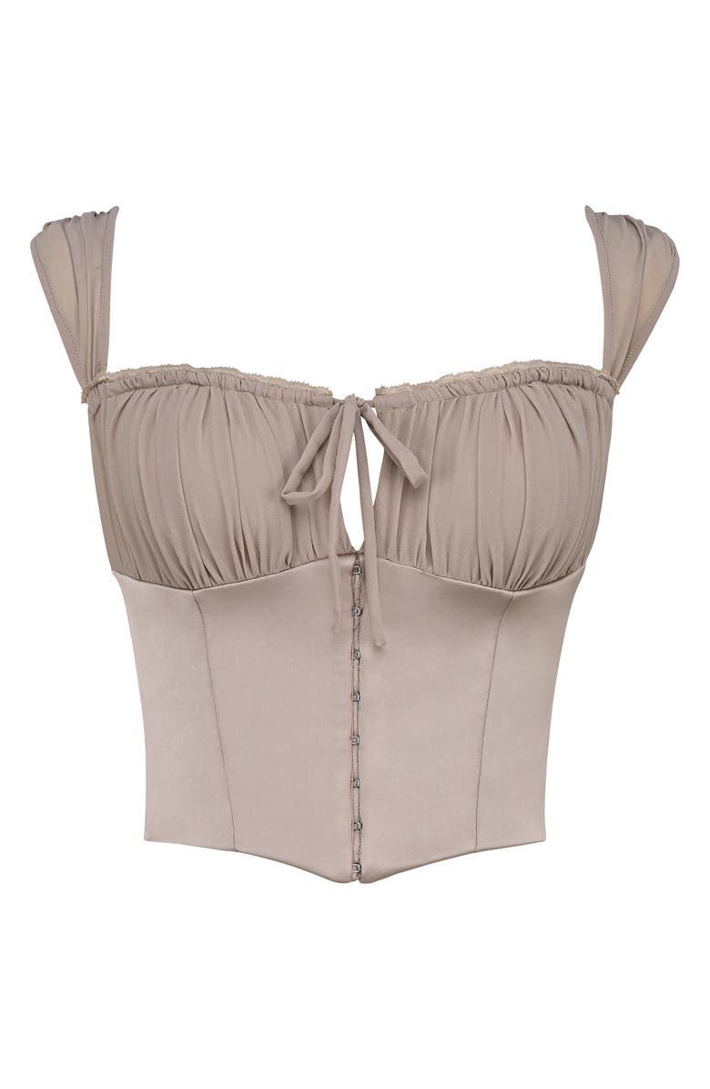 HOUSE OF CB Anja Cap Sleeve Georgette Corset Top, Alternate, color, Mocha
