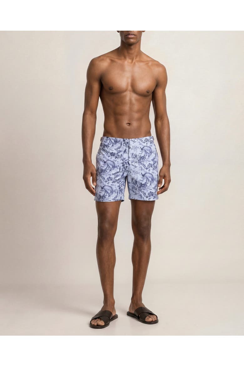 Bulldog Mid-Length Zephra Printed Swim Shorts, Main, color, Aero Blue