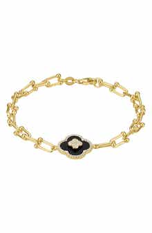 FZN Onyx & Cubic Zirconia Clover Chain Bracelet