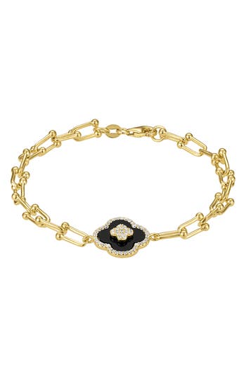 Fzn Onyx & Cubic Zirconia Clover Chain Bracelet