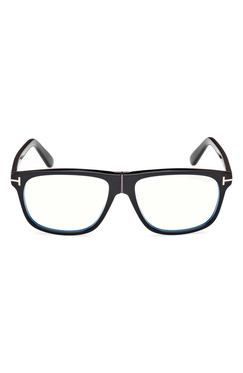 TOM FORD 56mm Pilot Blue Light Blocking Glasses, Main, color, Black / T Logo / Blue Block