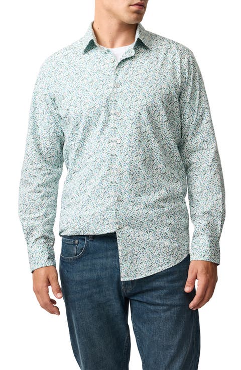 Woodstock Downs Leaf Print Cotton Button-Up Shirt