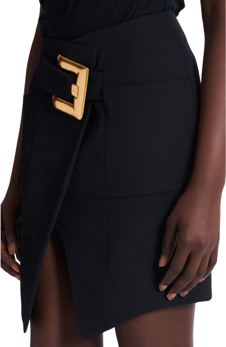 Balmain Short grain de poudre skirt with belt, Alternate, color, Black