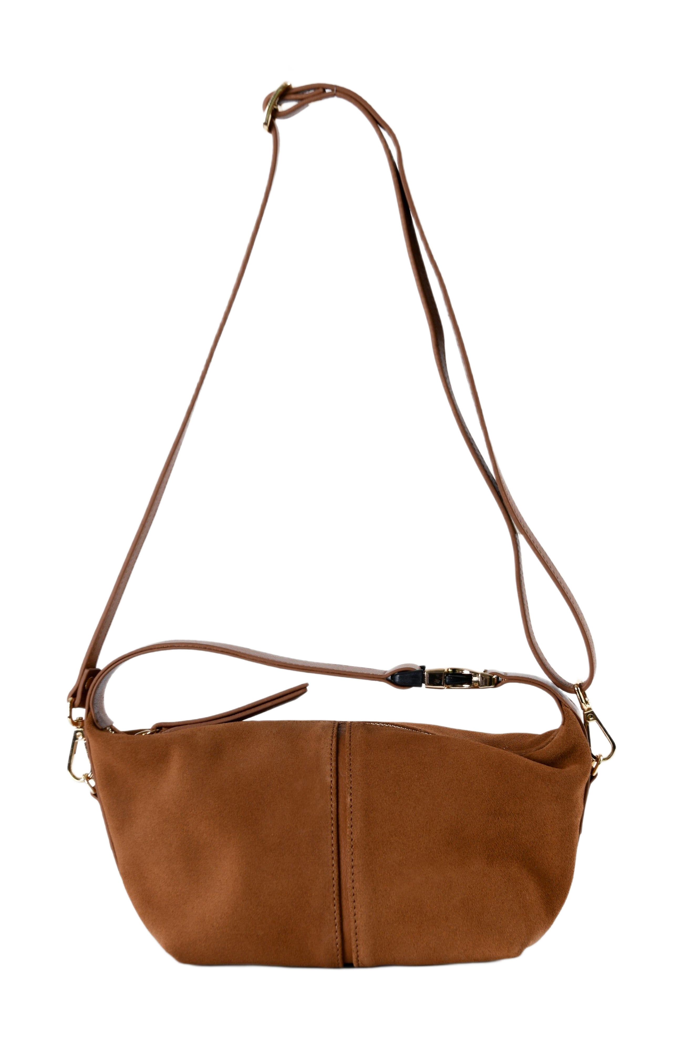 Leona Leather Crossbody Bag, Alternate, color, Cognac Brown Suede Leather
