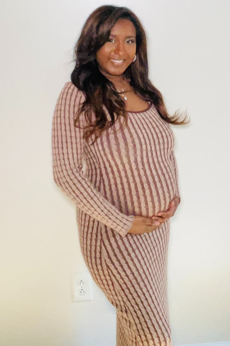 Cable Knit Fitted Midi Dress, Alternate, color, Brown