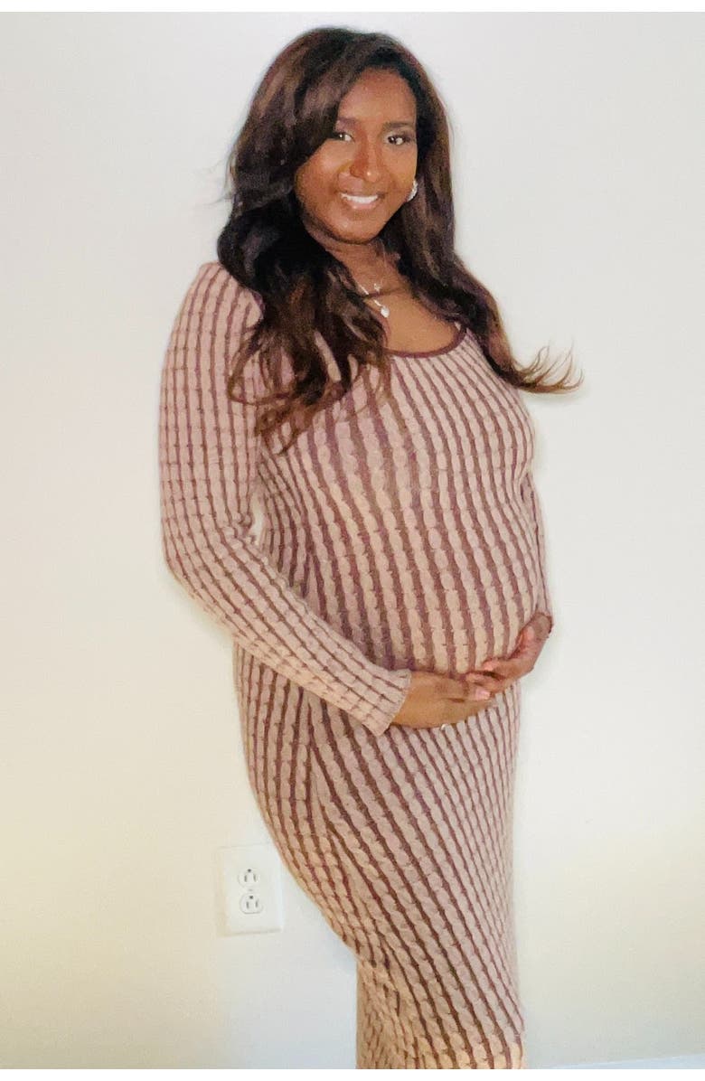 PinkBlush Cable Knit Fitted Midi Dress, Alternate, color, Brown