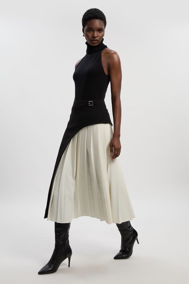 Tailored Buckle Detail Midi Skirt, Alternate, color, Mono