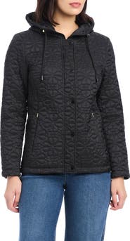 Kate Spade New York water resistant hooded floral quilted short jacket