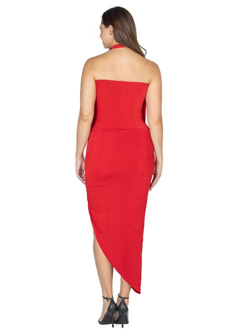 24seven Comfort Apparel Womens Cowl Neck Long Asymmetrical Backless Halter Dress In Red