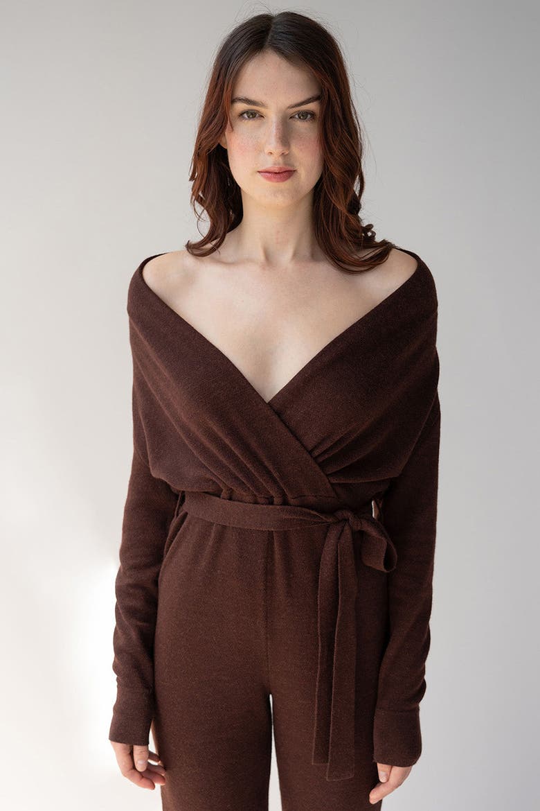 Wrap Neck Jumpsuit, Alternate, color, MAHOGANY
