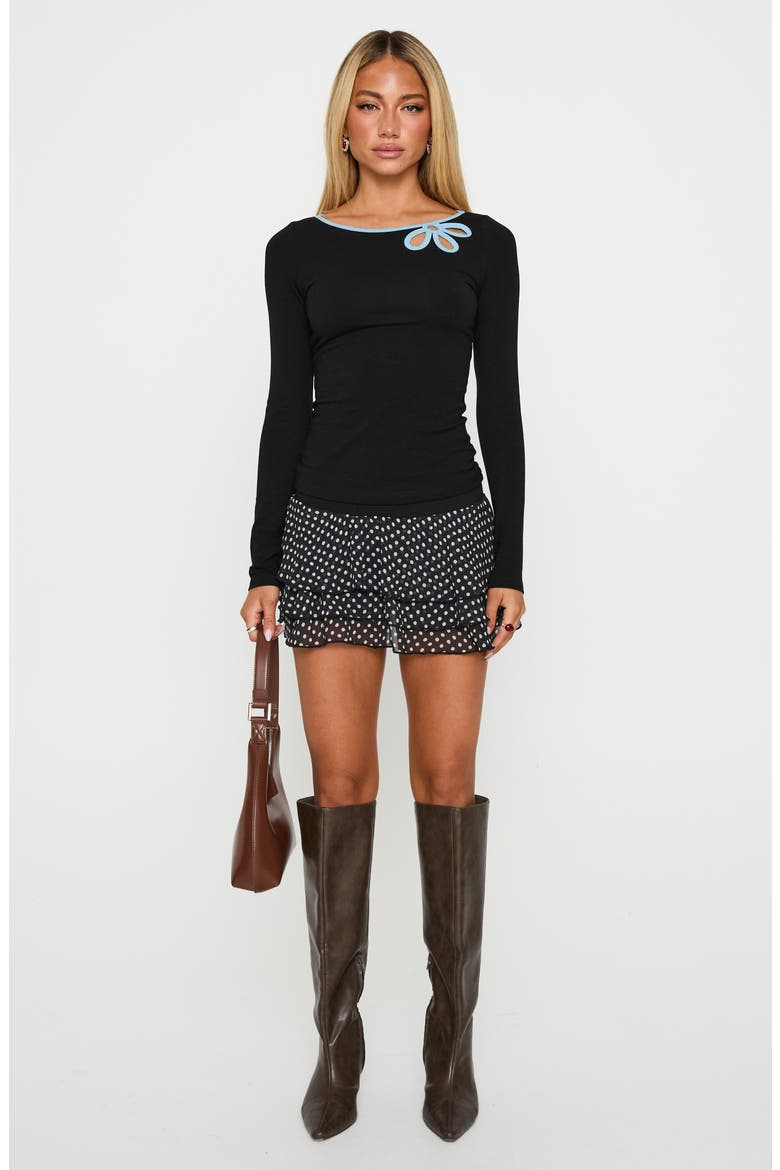 Floral Cutout Long Sleeve Top, Alternate, color, BLACK