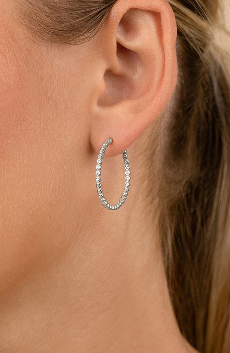 Sterling Forever Bezel Cubic Zirconia Hoop Earrings, Alternate, color, Silver