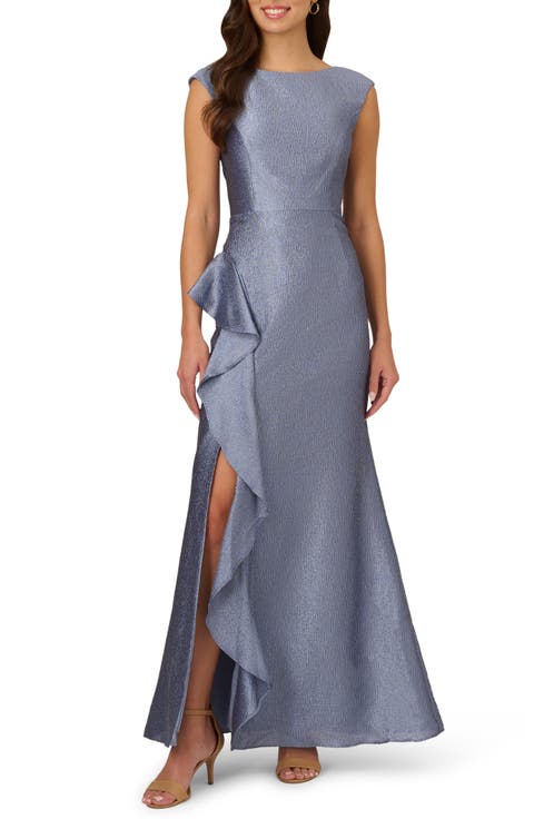 Shimmer Jacquard Cascade Ruffle Gown