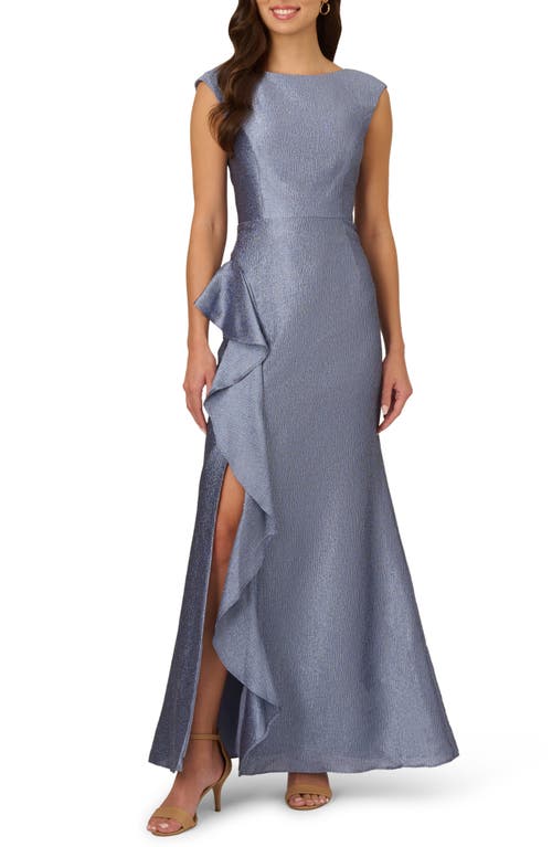 Shop Adrianna Papell Shimmer Jacquard Cascade Ruffle Gown In Spring Blue