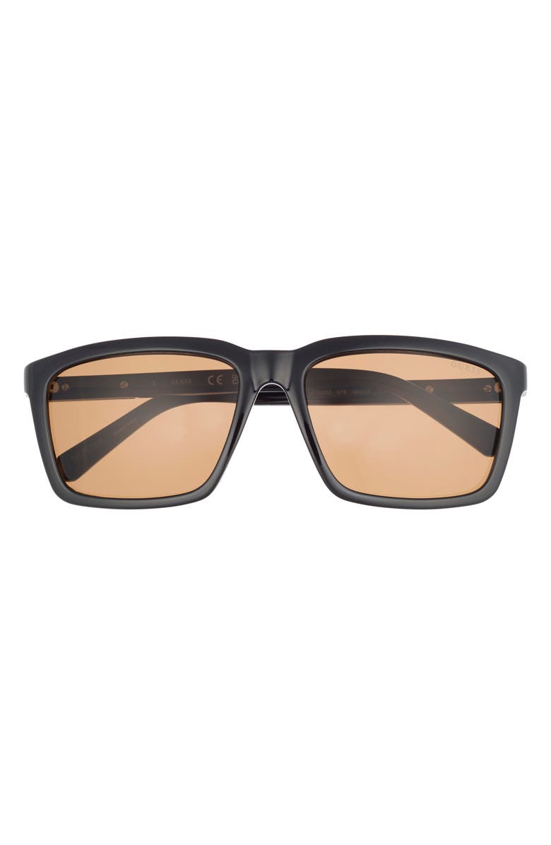GUESS 59mm Square Sunglasses, Main, color, Shiny Black / Brown