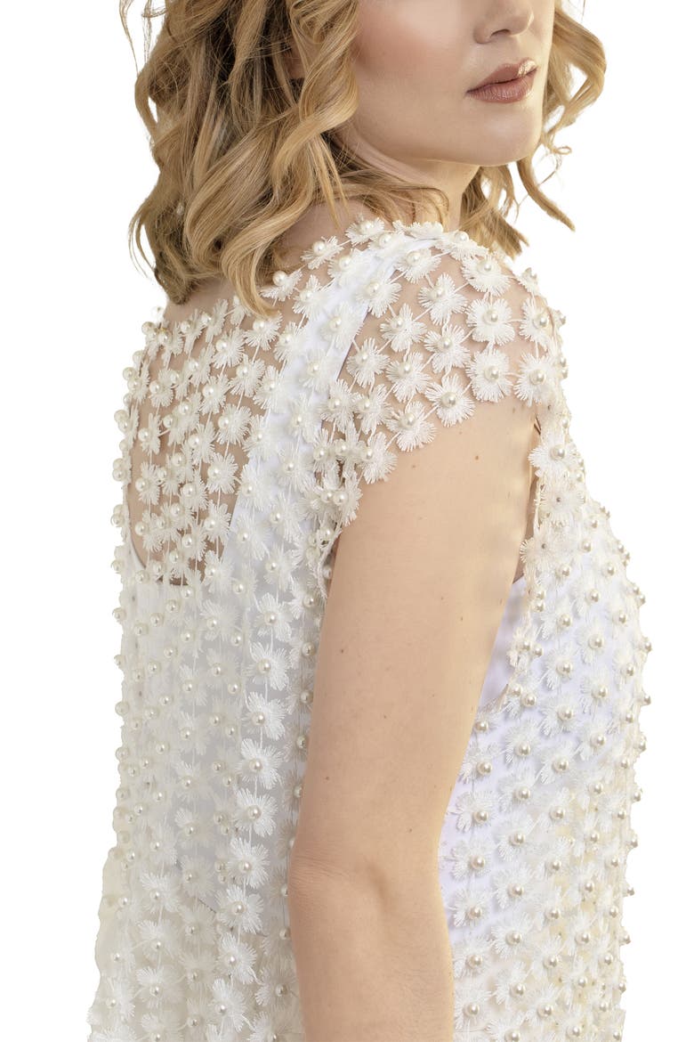 Pearly Beaded Floral Lace Top, Alternate, color, WHITE