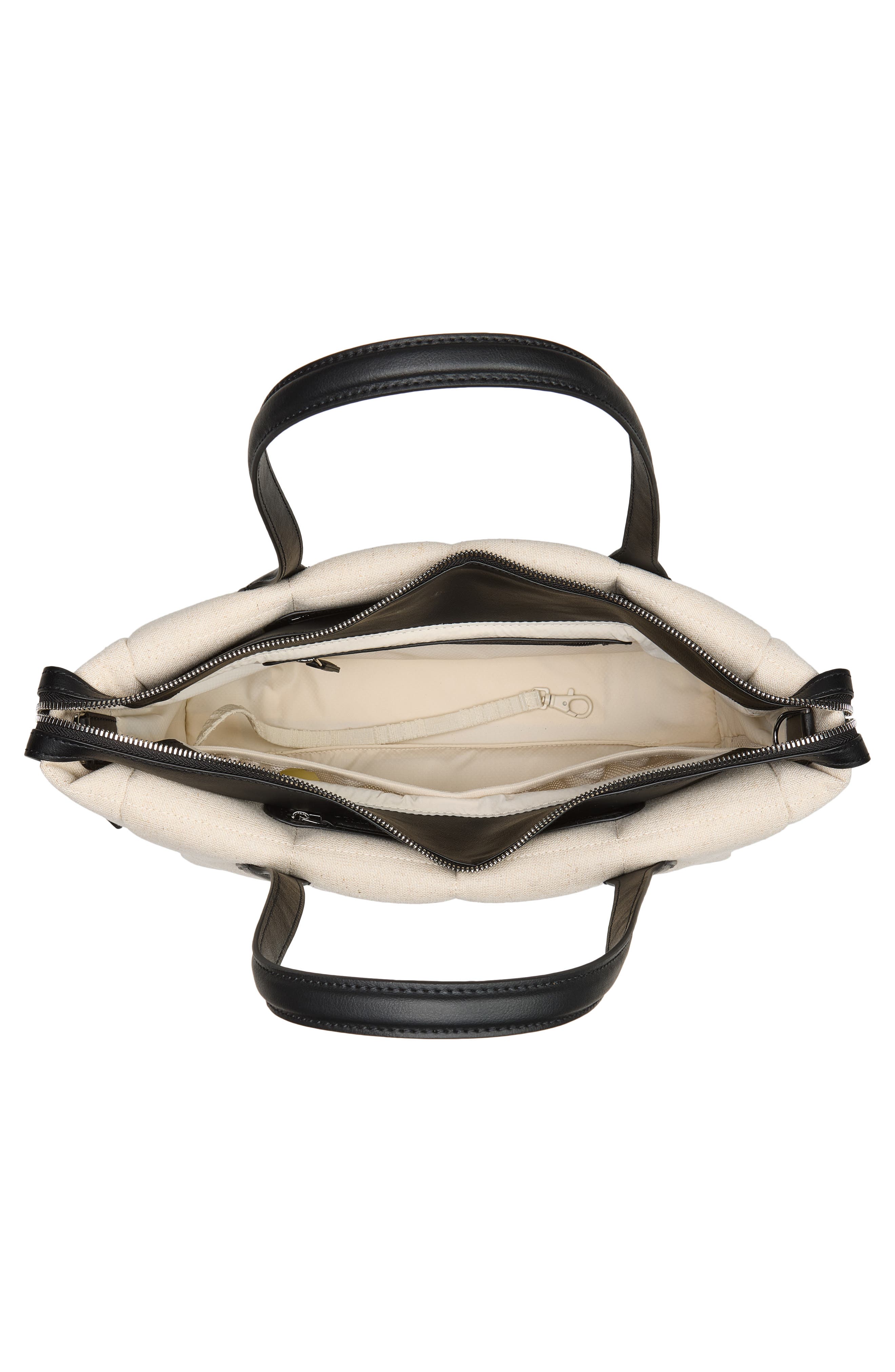 VeeCollective Small Tela Quilted Tote, Alternate, color, Natural Canvas / Black