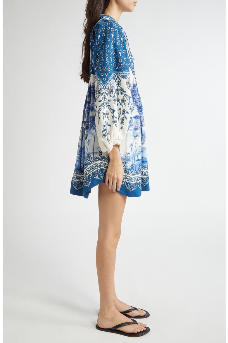 Palm Tree Print Linen Blend Tie Front Dress, Alternate, color, OFF-WHITE