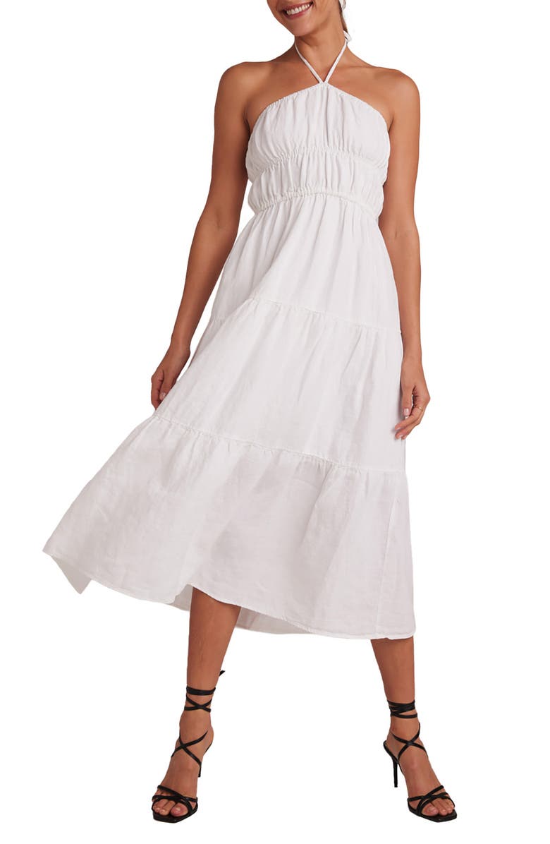 Bella Dahl Gathered Halter Linen Midi Dress, Main, color,