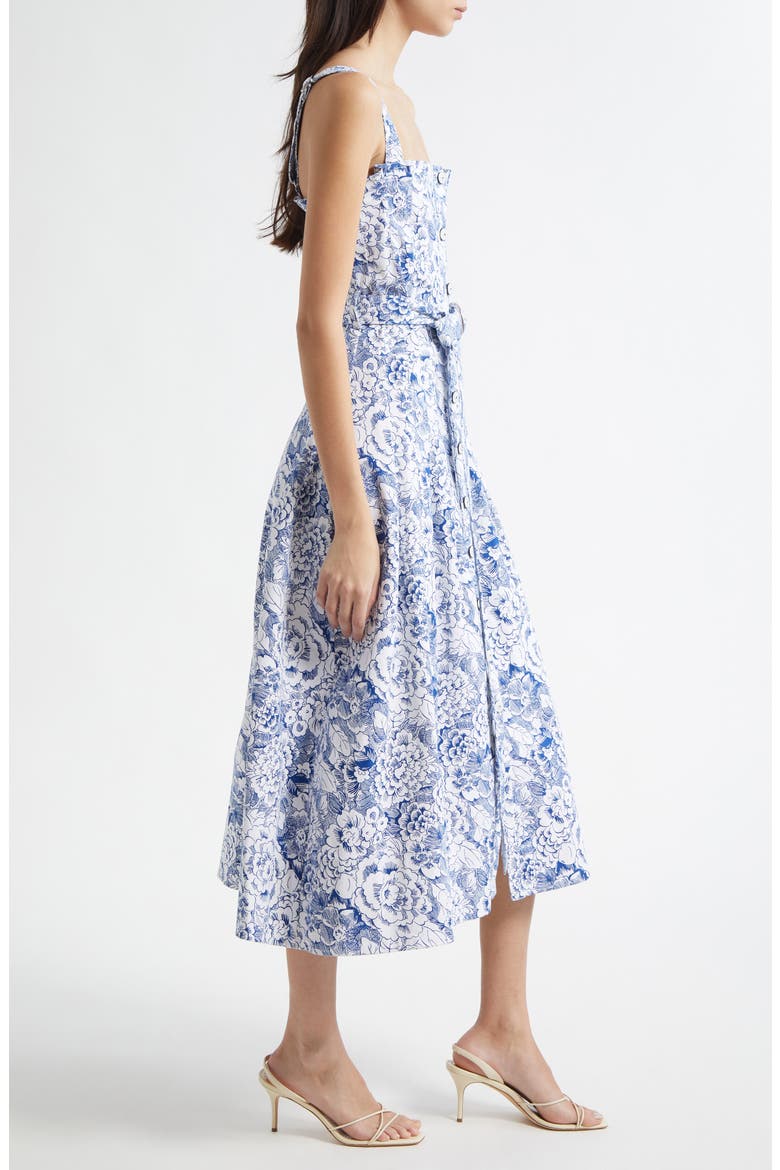 Floral Print A-Line Dress, Alternate, color, WHITE/ DARK CERULEAN