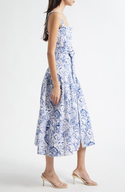 Cinq À Sept Floral Print A-line Dress In White/dark Cerulean