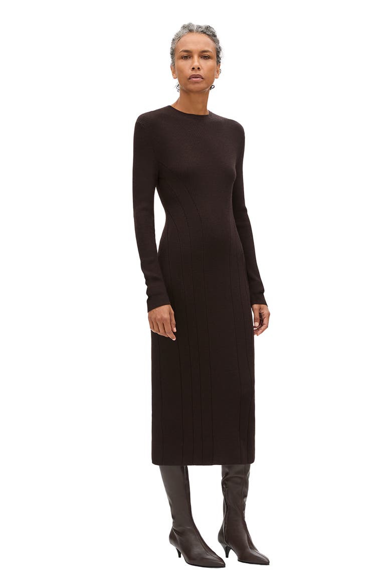 Rib Knitwear Dress, Main, color, Chocolate