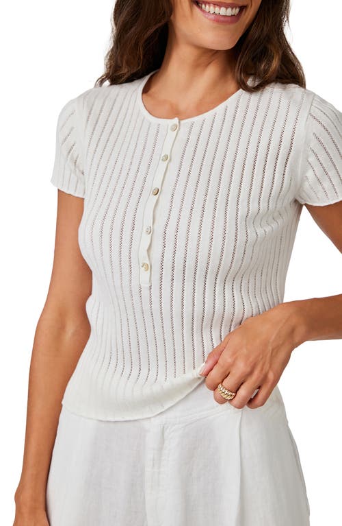 Bella Dahl Pointelle Cap Sleeve Cotton & Cashmere Henley Top In White