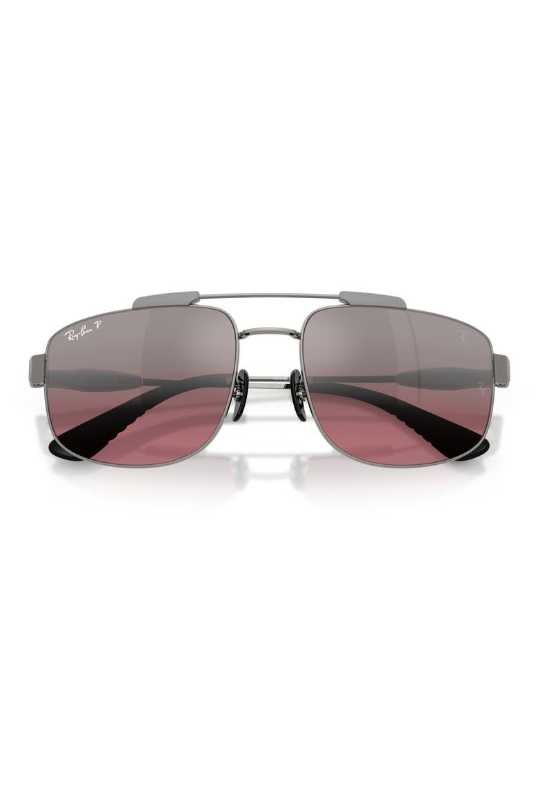 58mm Ferrari Polarized Square Sunglasses, Alternate, color, GUNMETAL / WINE