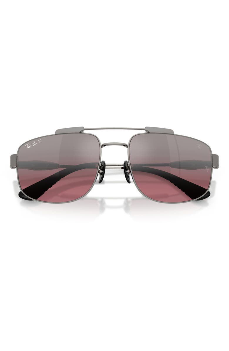 Ray-Ban 58mm Ferrari Polarized Square Sunglasses, Alternate, color, Gunmetal / Wine