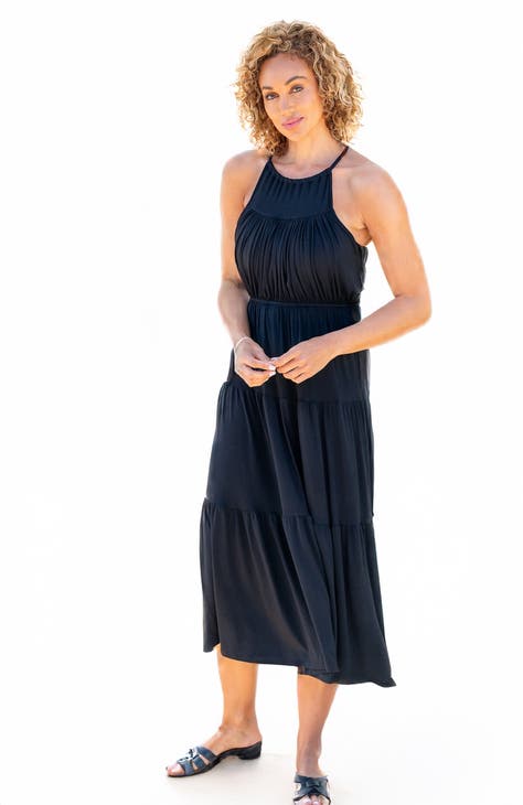 NWT Chelsea28 Tiered Sleeveless Halter Flowy Formal Maxi Dress Light store Blue XXS