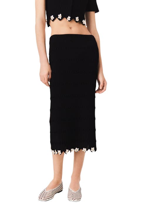 Knit skirt with jewelled flowers