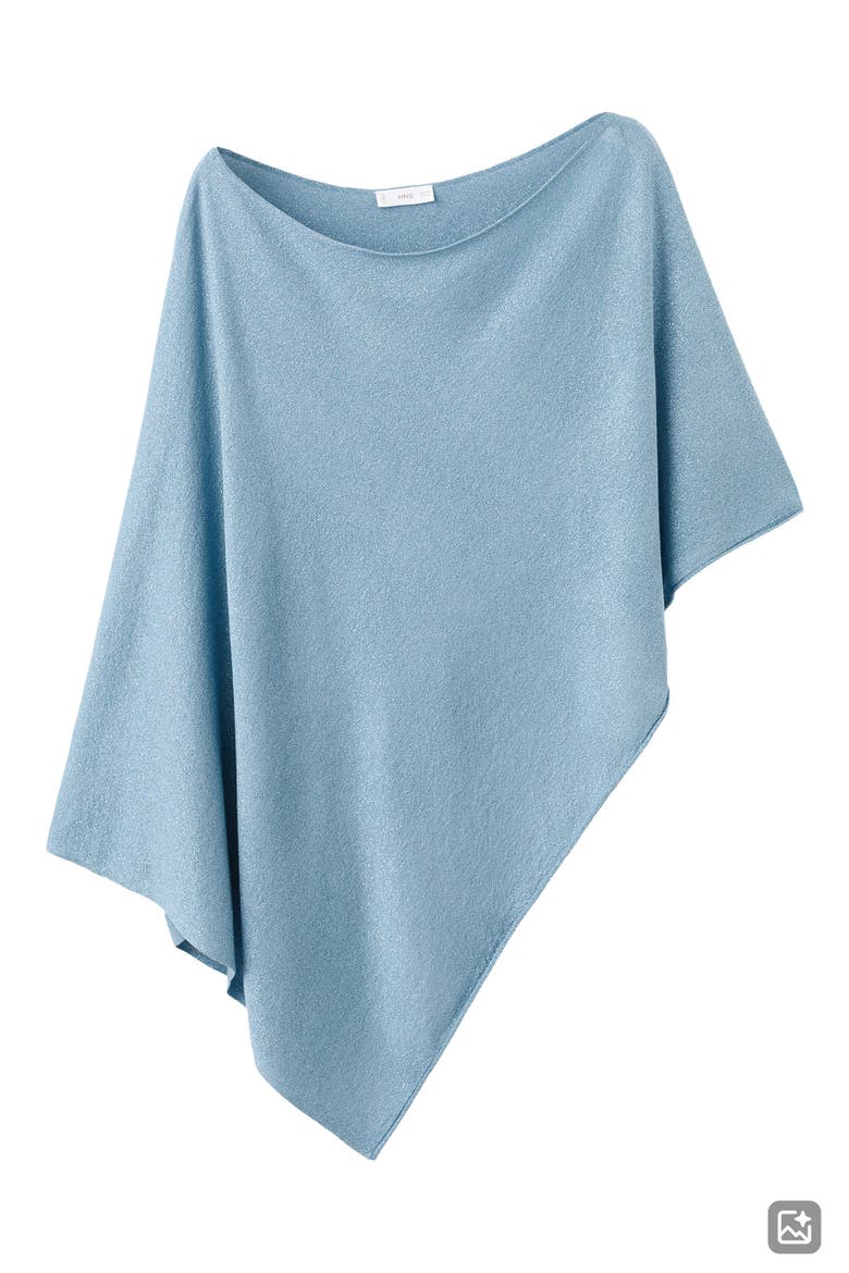 Asymmetric Metallic Knit Poncho, Alternate, color, BLUE