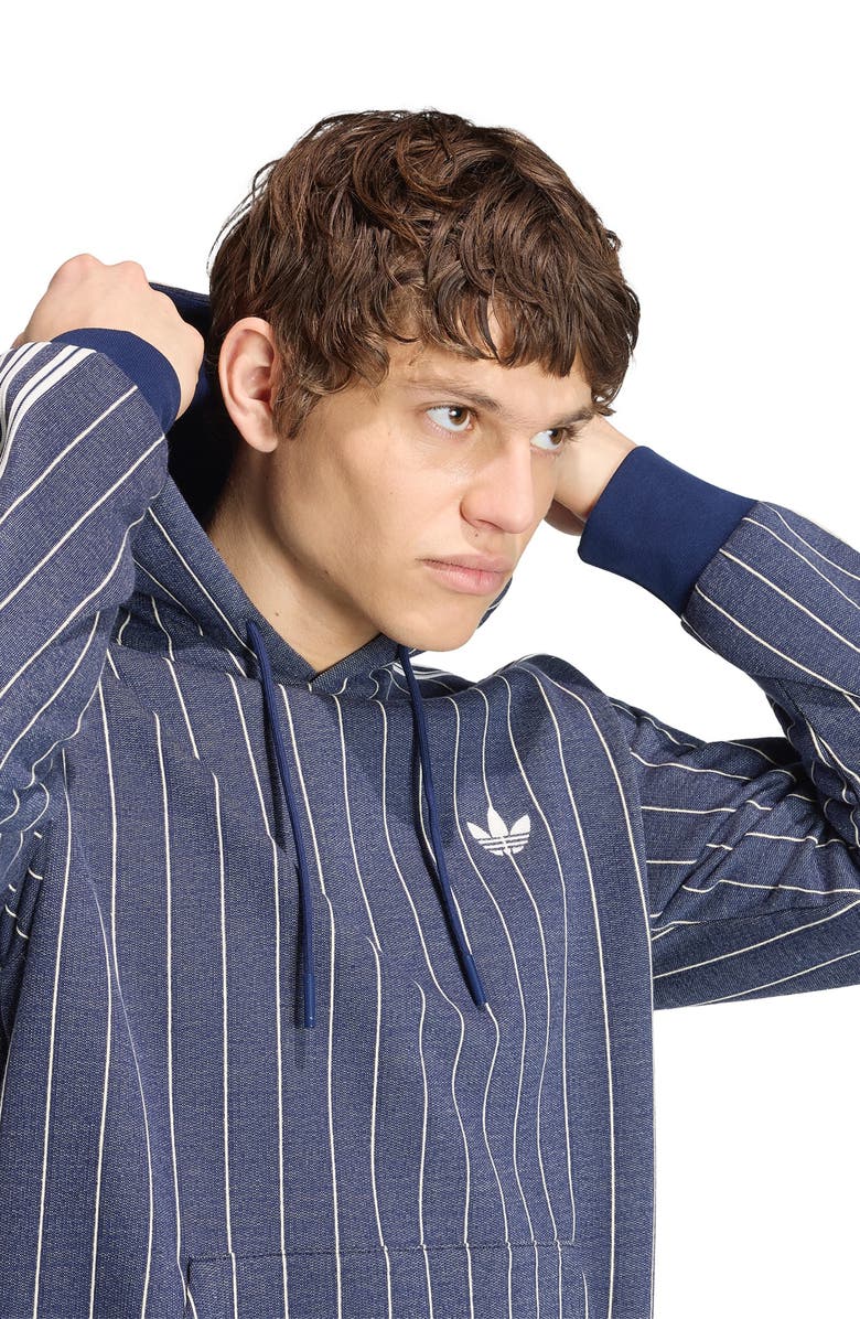 adidas Pinstriped Graphic Hoodie, Alternate, color, Night Indigo
