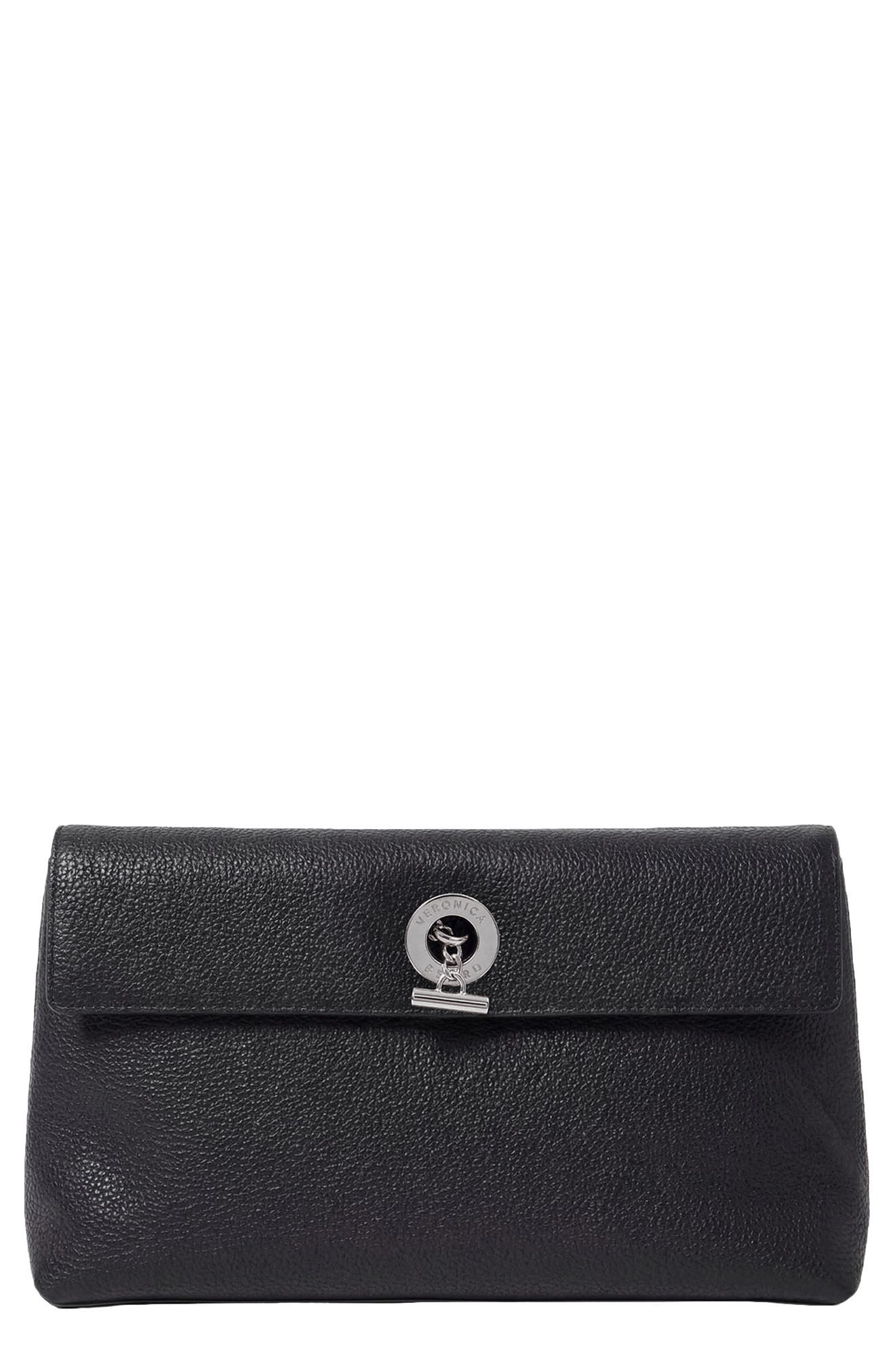 Veronica Beard Anchor Leather Clutch, Main, color, Black