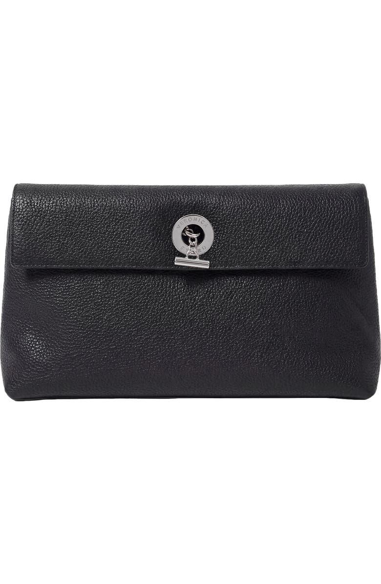Veronica Beard Anchor Leather Clutch, Main, color, Black