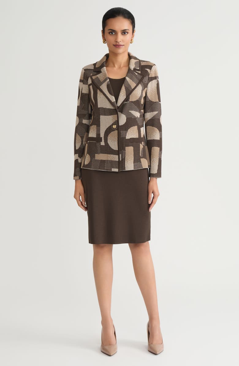 Ming Wang Tailored Geometric Jacquard Knit Blazer, Alternate, color, Warm Taupe/Dark Umber/Ivory