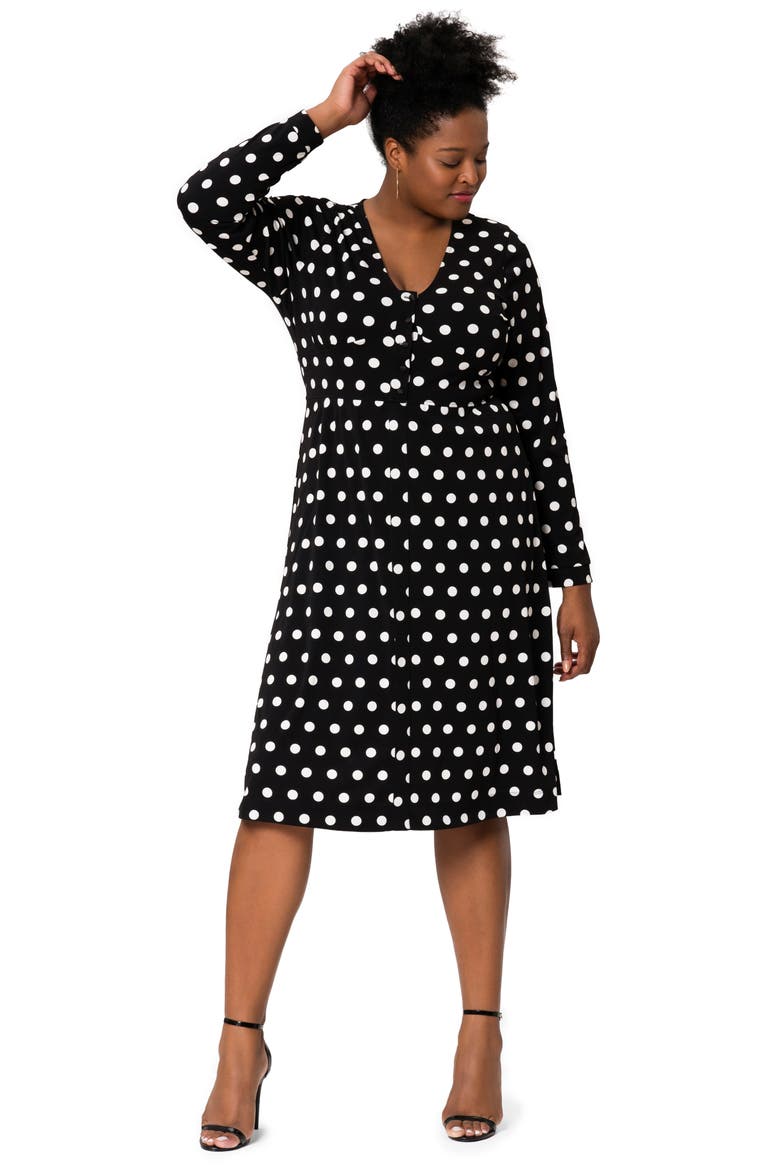Juliana Polka Dot Long Sleeve Dress, Alternate, color, POLKA BLACK