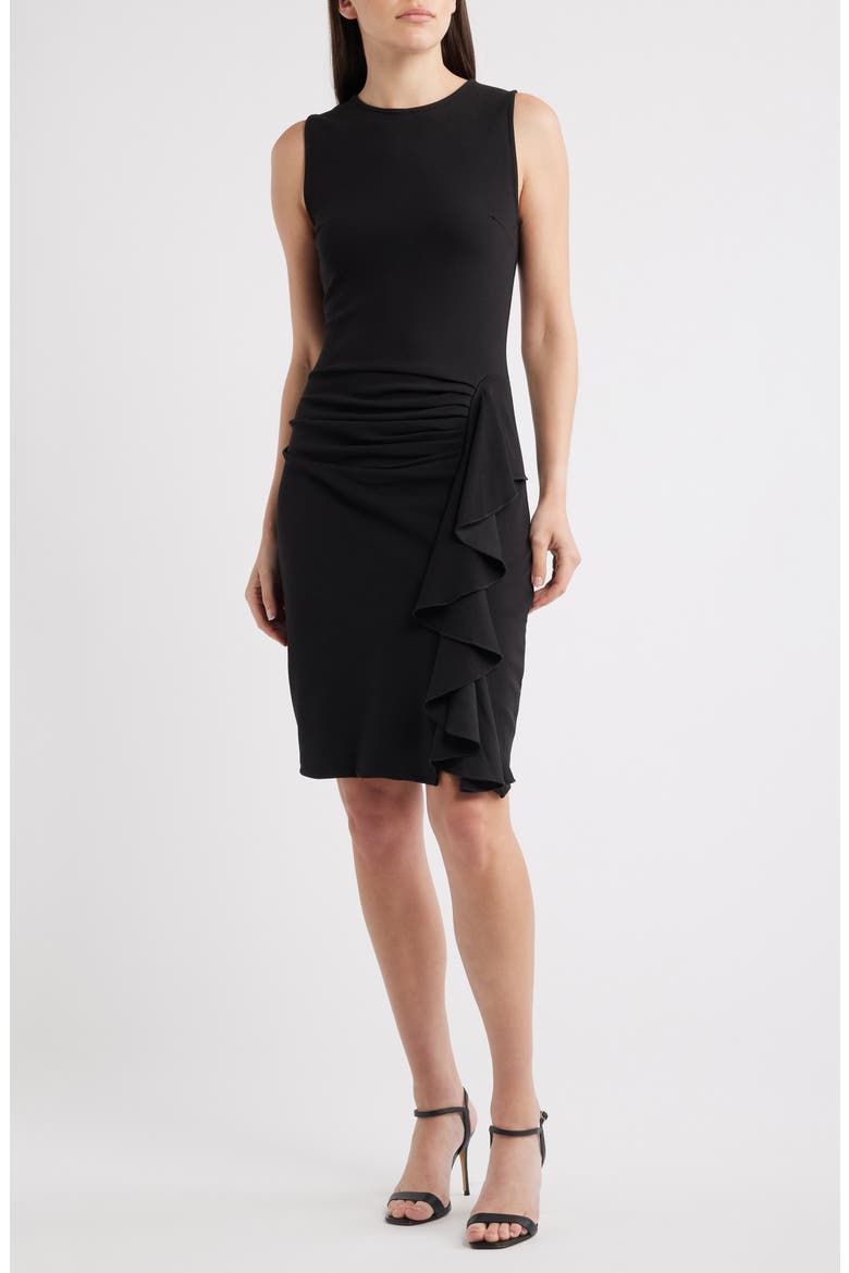 Theodora Ruffle Sleeveless Dress, Main, color, BLACK