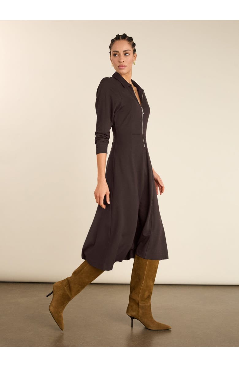 Baukjen Mariposa Ponte Zip Front Midi Dress, Alternate, color, Dark Chocolate