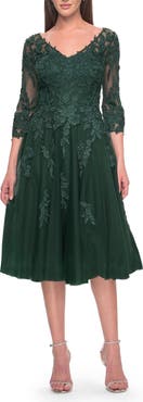 La Femme Tulle and Lace Knee Length Evening Dress