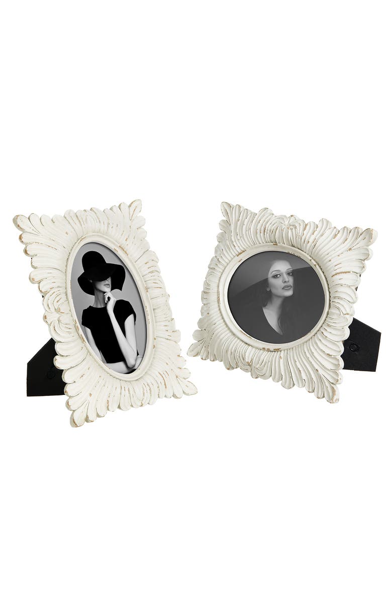 Glitzhome Set of 2 White Ornate Resin Tabletop Picture Frames-4x6, Main, color, White