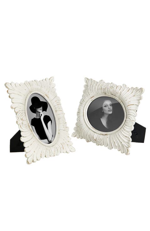 Set of 2 White Ornate Resin Tabletop Picture Frames-4x6
