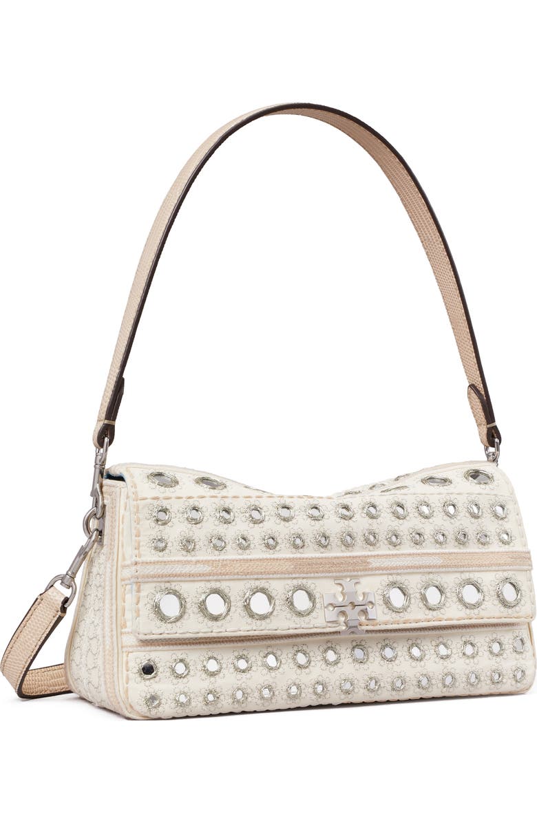 Tory Burch Small Charlie Embellished Shoulder Bag, Alternate, color, New Ivory